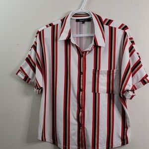 Sweet Rain Stripped Button Down Short Sleeve Shirt